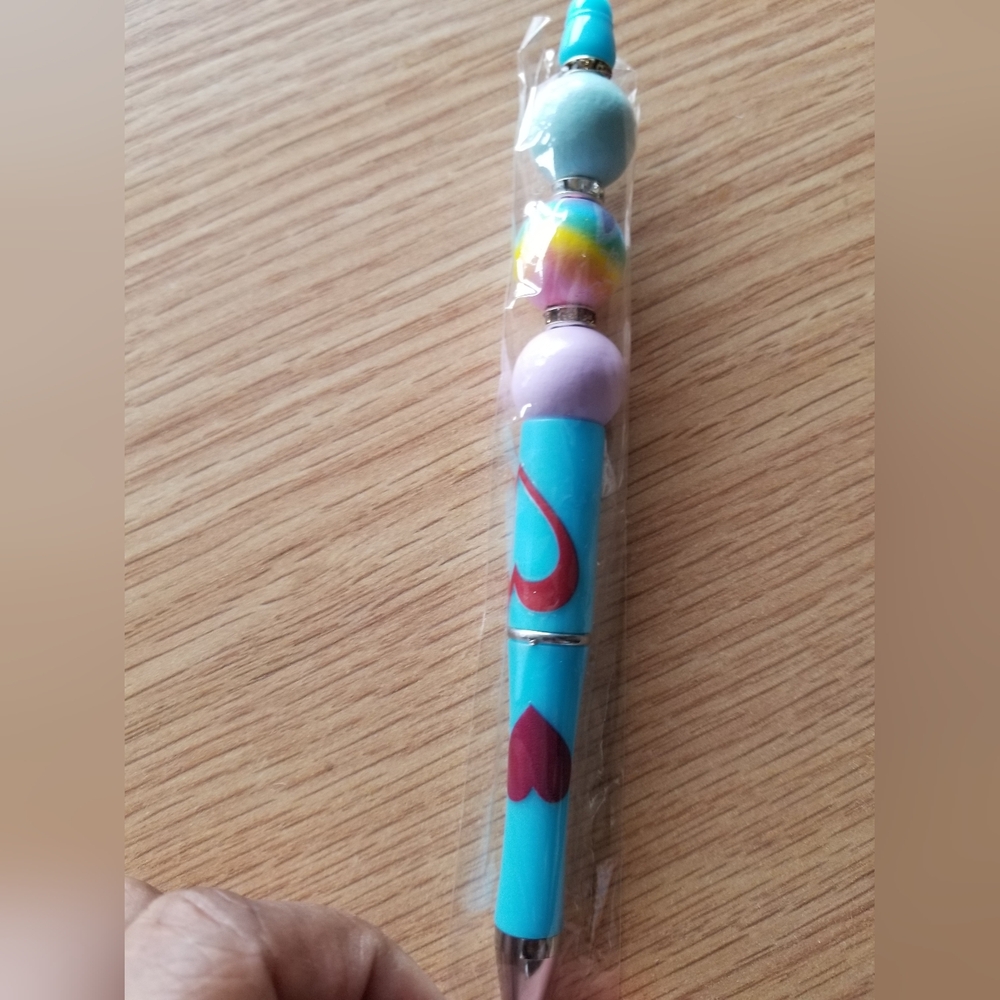 Colorful Beaded Pen with Heart Design